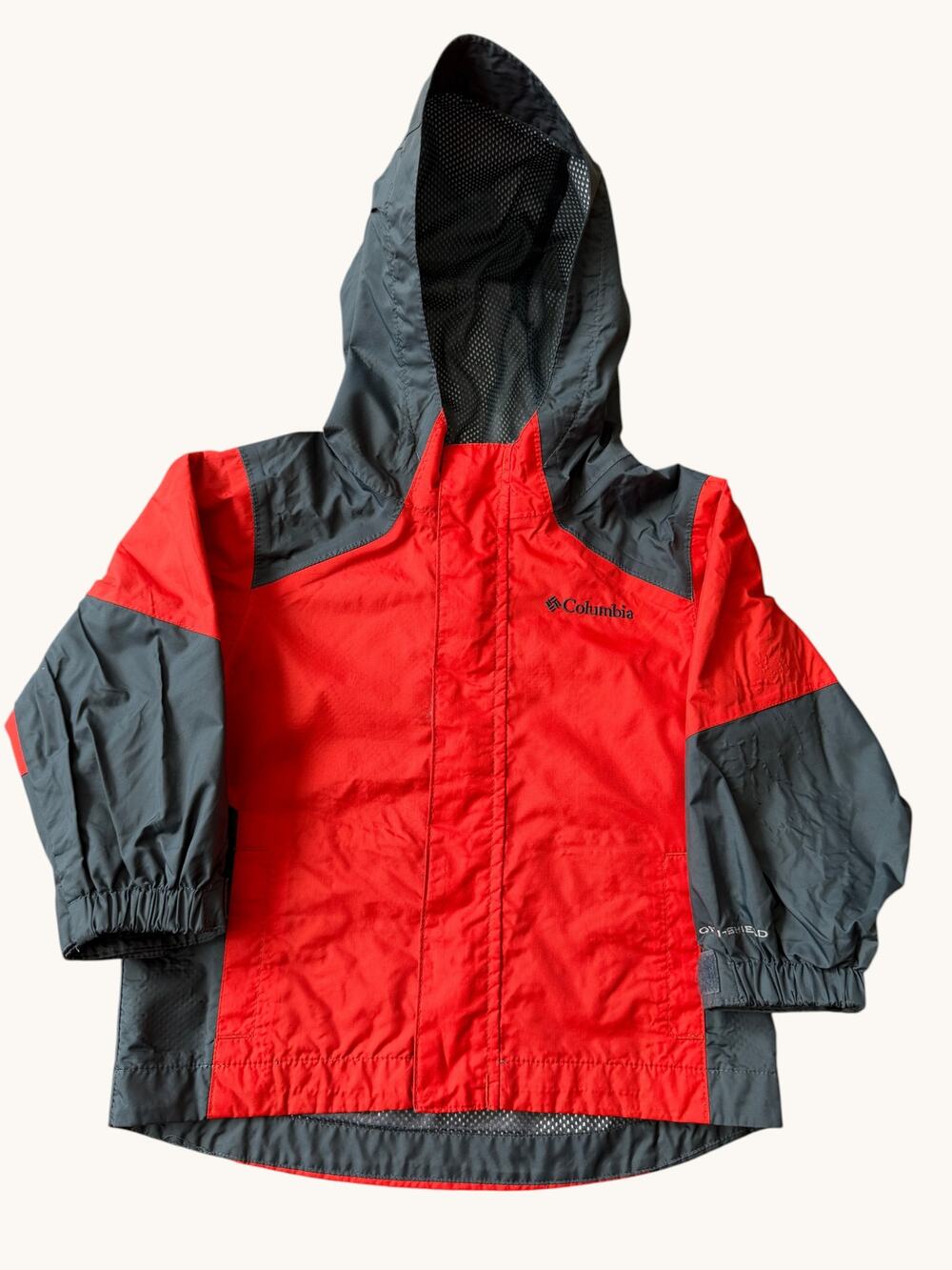 Columbia Omni-Shield Boys Hooded Rain Jacket Orange Charcoal Toddler 2T